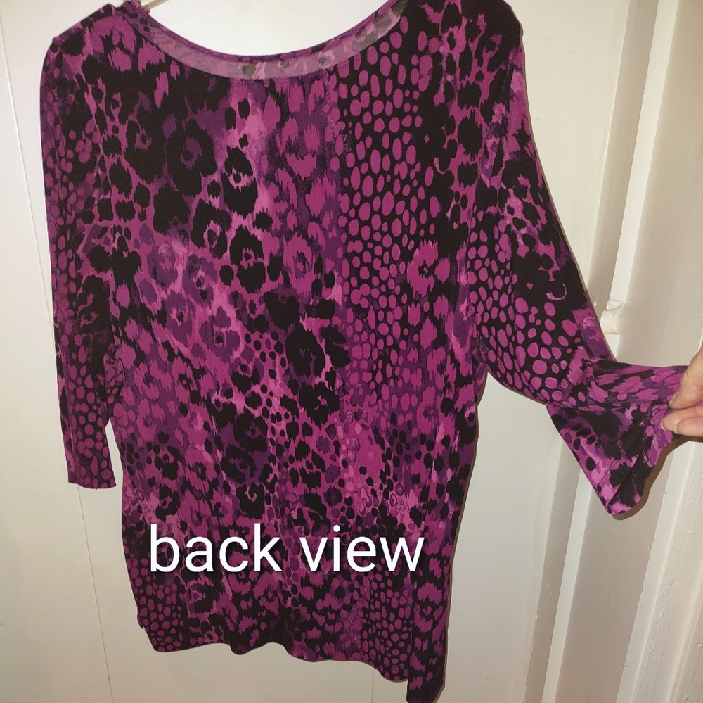Plus Size Magenta & Black Exotic Print Blouse - Picture 5 of 11
